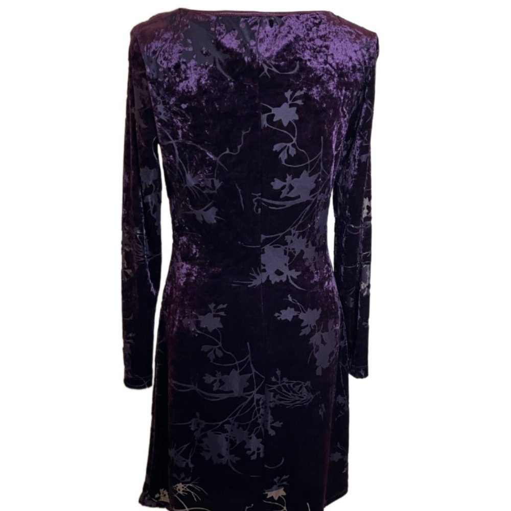 CDC Purple/Plum Velvet/Flocked Damask Floral Long Sleeve Dress  Size 4 - Picture 12 of 15